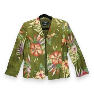 Peck and Peck Collection Women's Silk Blend Greenโ Floral Open Front Size 4